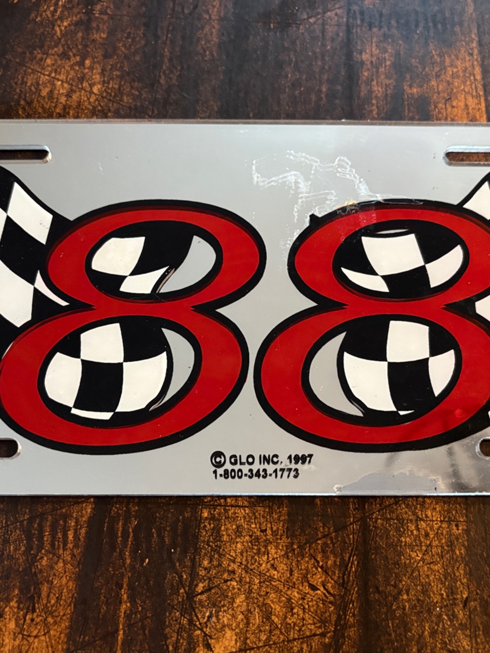 Racing Checkered Flag 88 License Plate - Red & Black